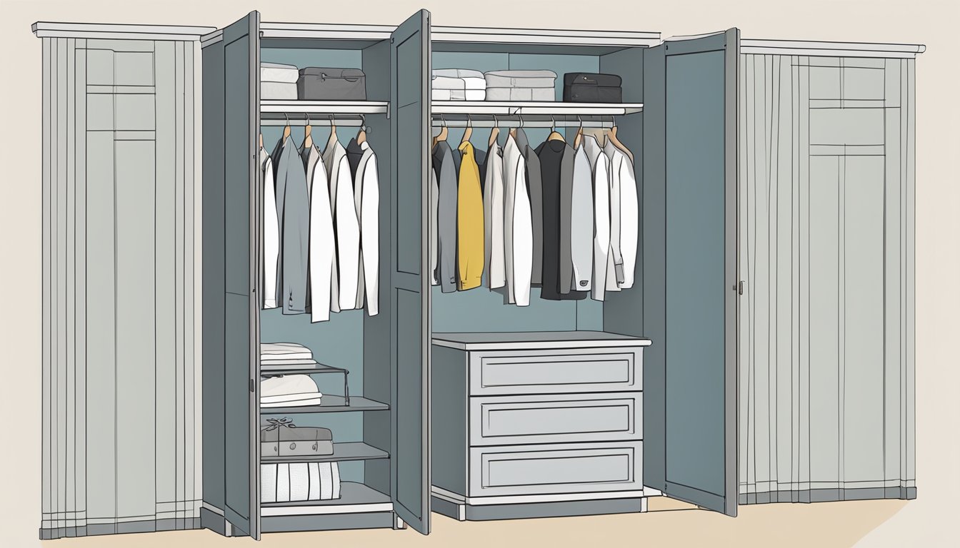 A casement wardrobe being installed with pricing tags displayed nearby