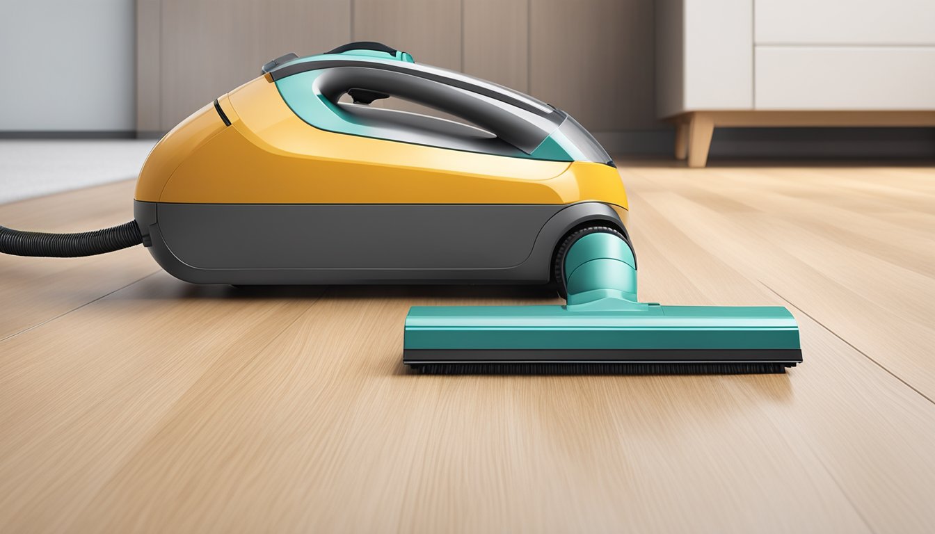A modern handheld vacuum cleaner in a clean and tidy Singaporean home, with sleek design and advanced features