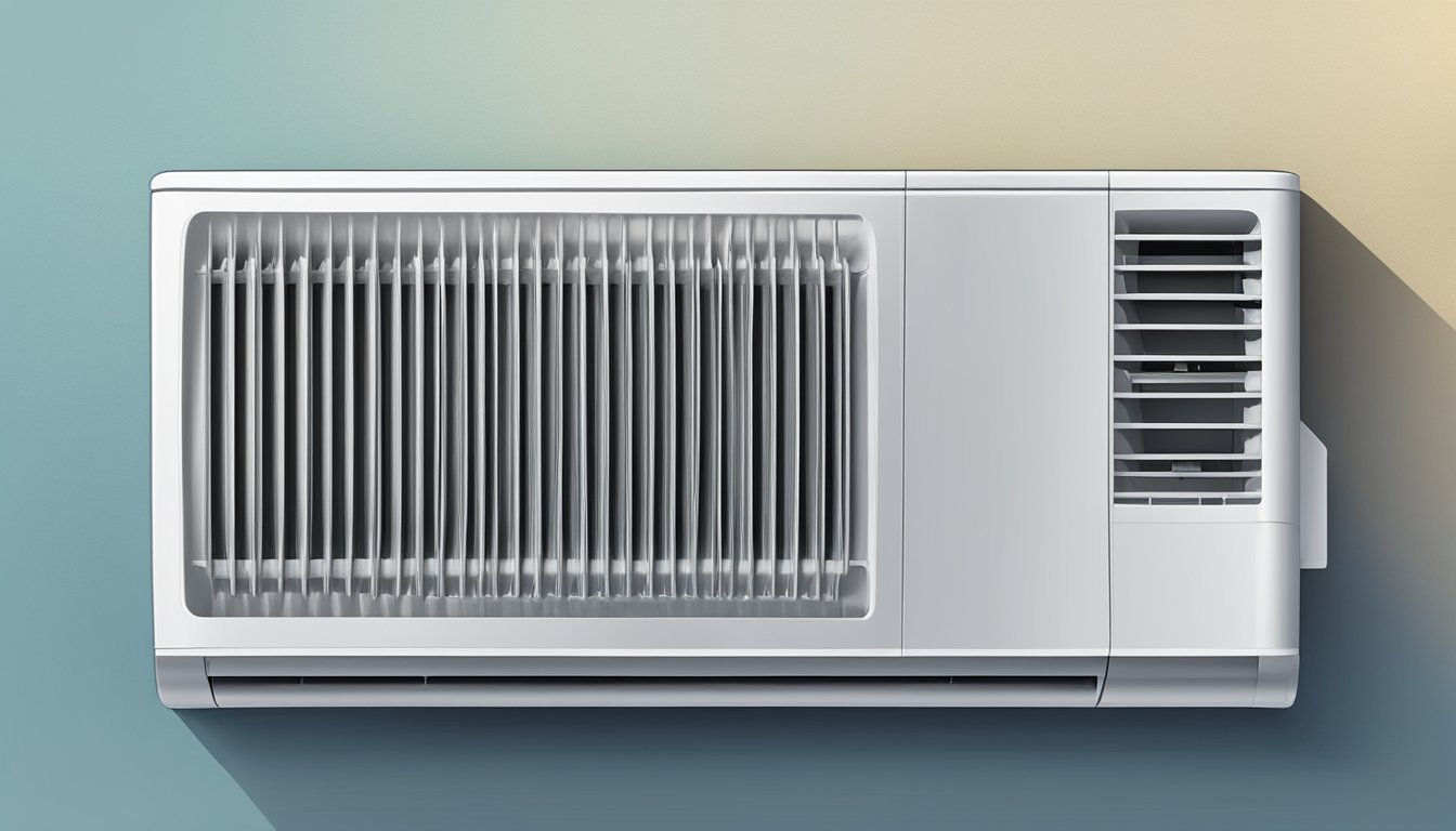 A single unit aircon hangs on a wall, emitting cool air