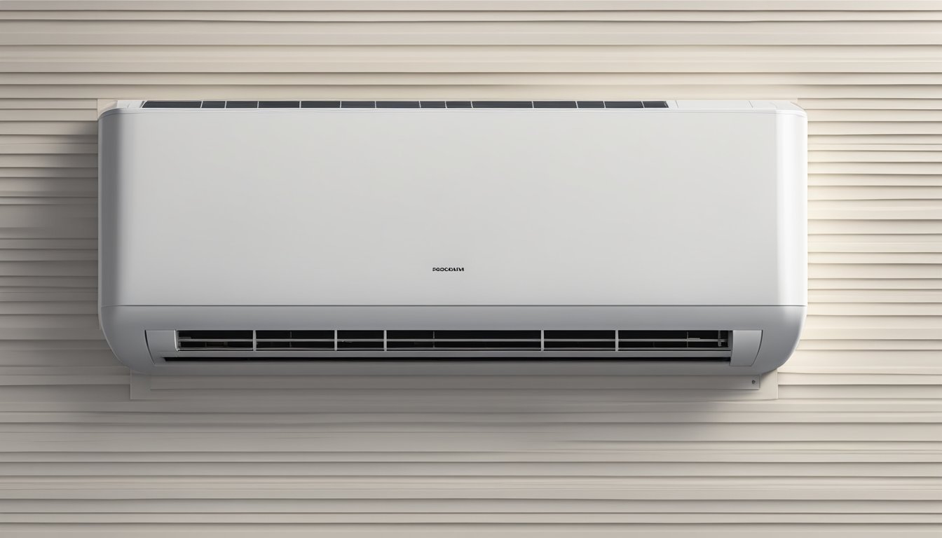 A single unit air conditioner mounted on a wall, with vents and control panel visible