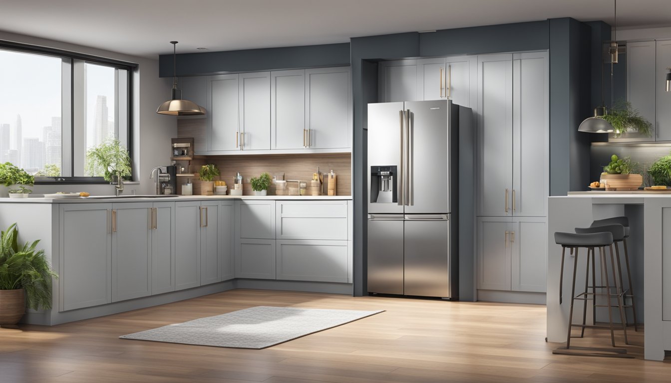 A sleek side-by-side fridge in a modern kitchen, showcasing its spacious interior and advanced features