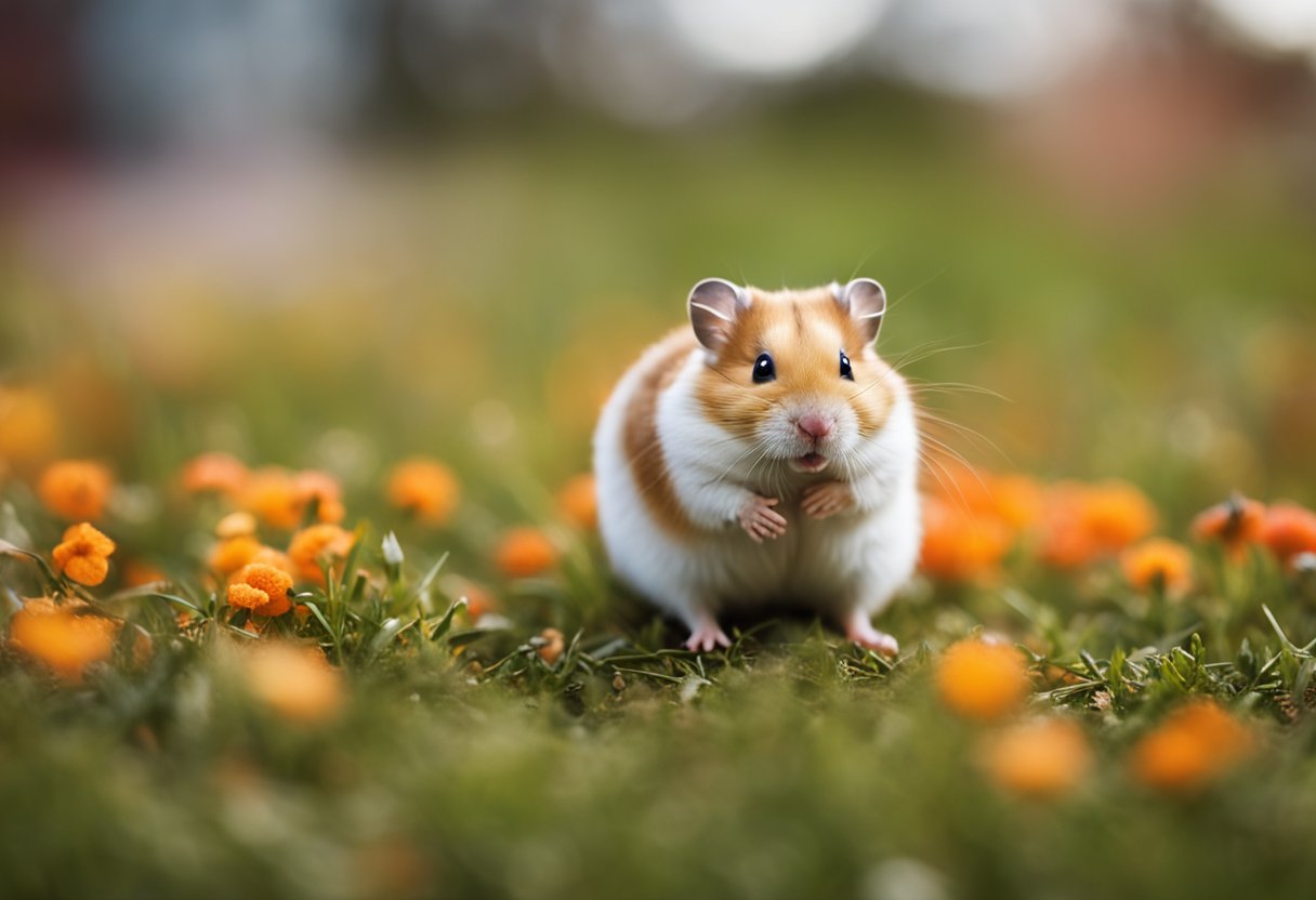 A hamster recoils from bright red and orange colors, showing signs of discomfort and stress