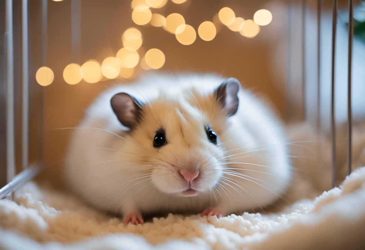 A hamster sleeps peacefully in a cozy, well-ventilated cage with soft bedding and a secure, chew-proof enclosure