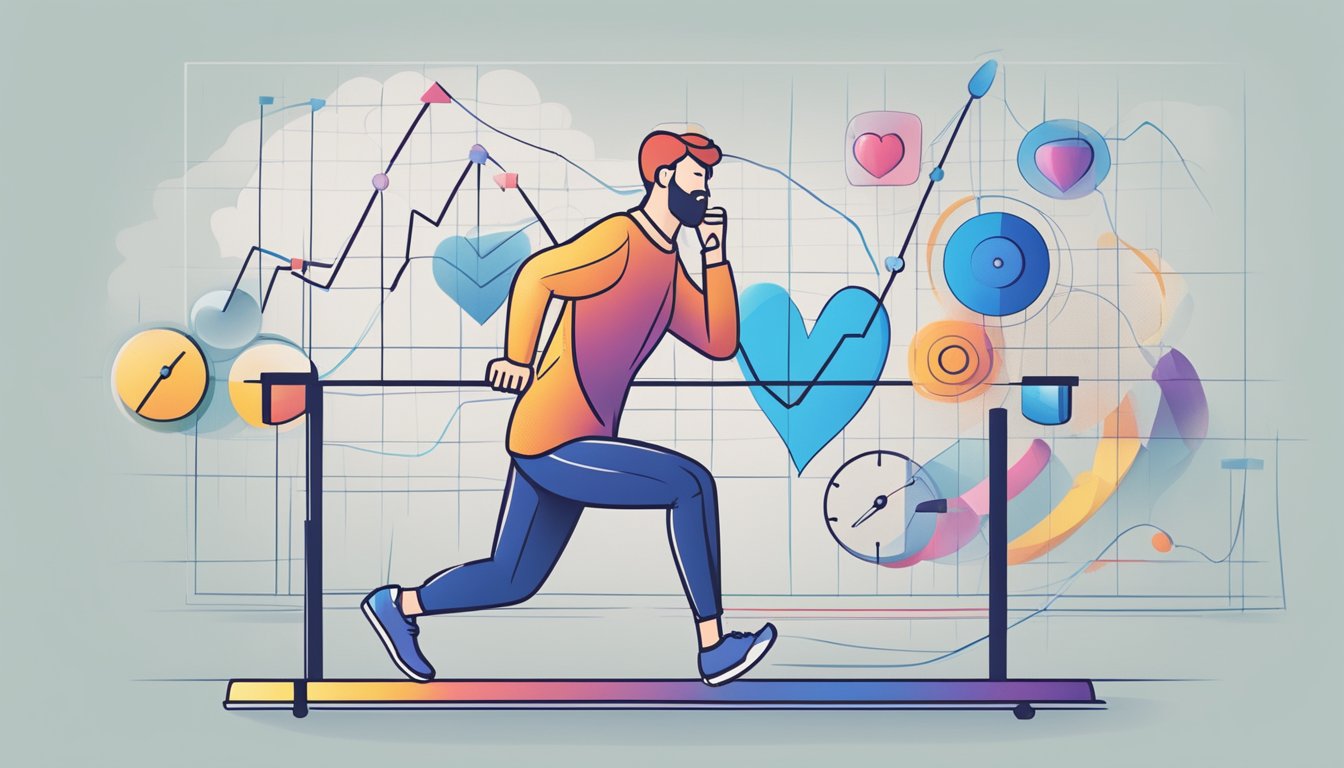 A person's heart rate increases suddenly, possibly due to factors such as exercise, stress, or excitement