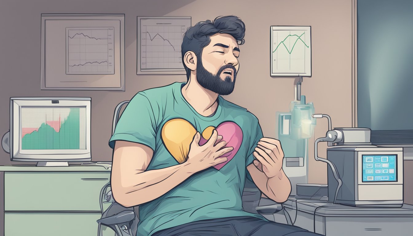 Heart monitor spikes as patient gasps, clutching chest in panic