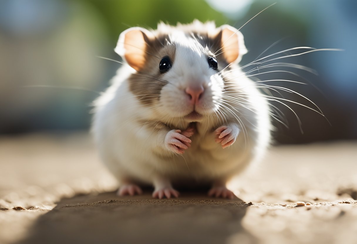 A hamster wrinkling its nose at a strong scent, turning away to avoid it