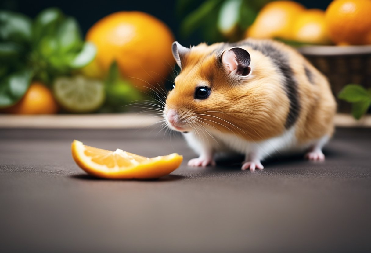 Hamsters wrinkle their noses at the pungent odor of citrus fruits, turning away in distaste
