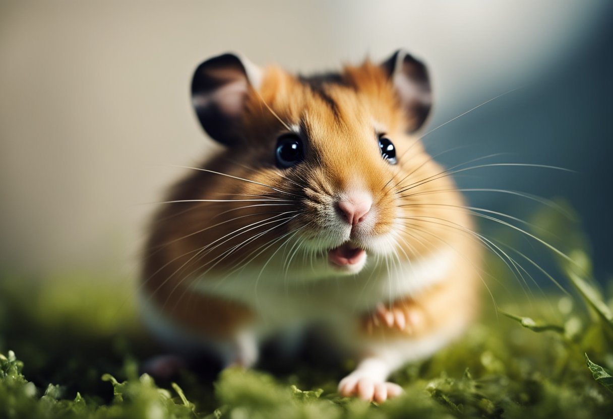 A hamster with teary eyes, looking up with a questioning expression