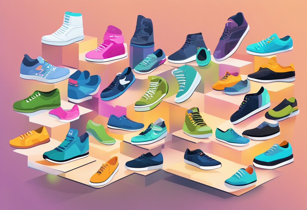 A computer screen displaying various online shoe collector platforms and communities, with colorful shoe images and engaging discussions