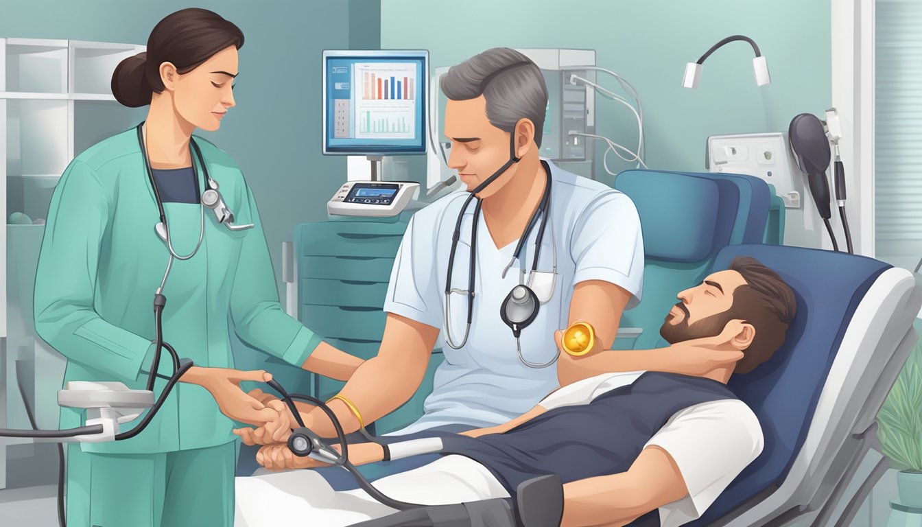 A medical team administers treatment for high blood pressure during a heart attack