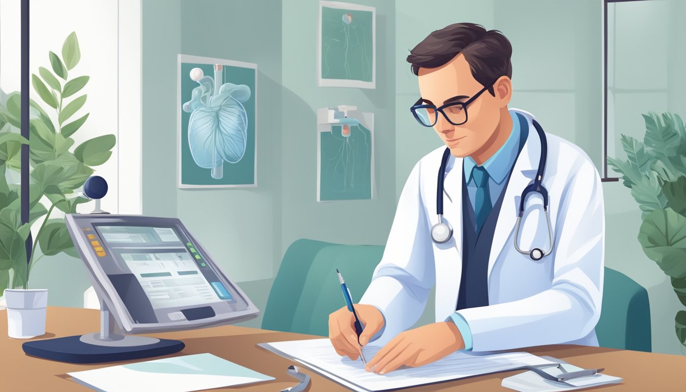 A doctor examines a patient's medical history and conducts tests to determine the cause of heart palpitations and shortness of breath