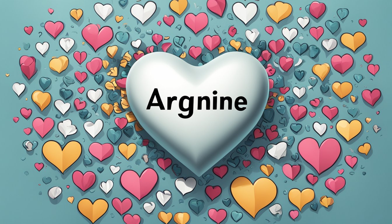 A heart with the word "arginine" surrounded by question marks