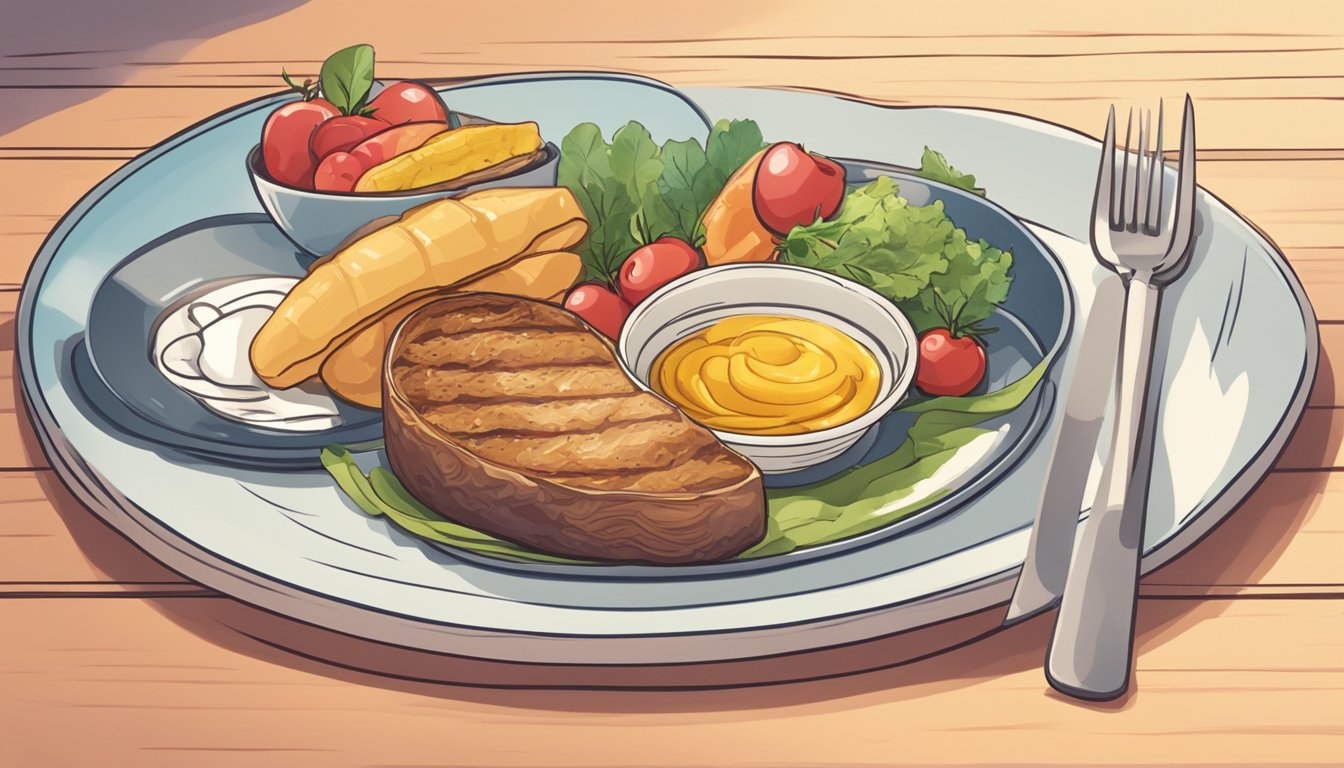 A plate of food sits on a table, while a heart beats rapidly in the background