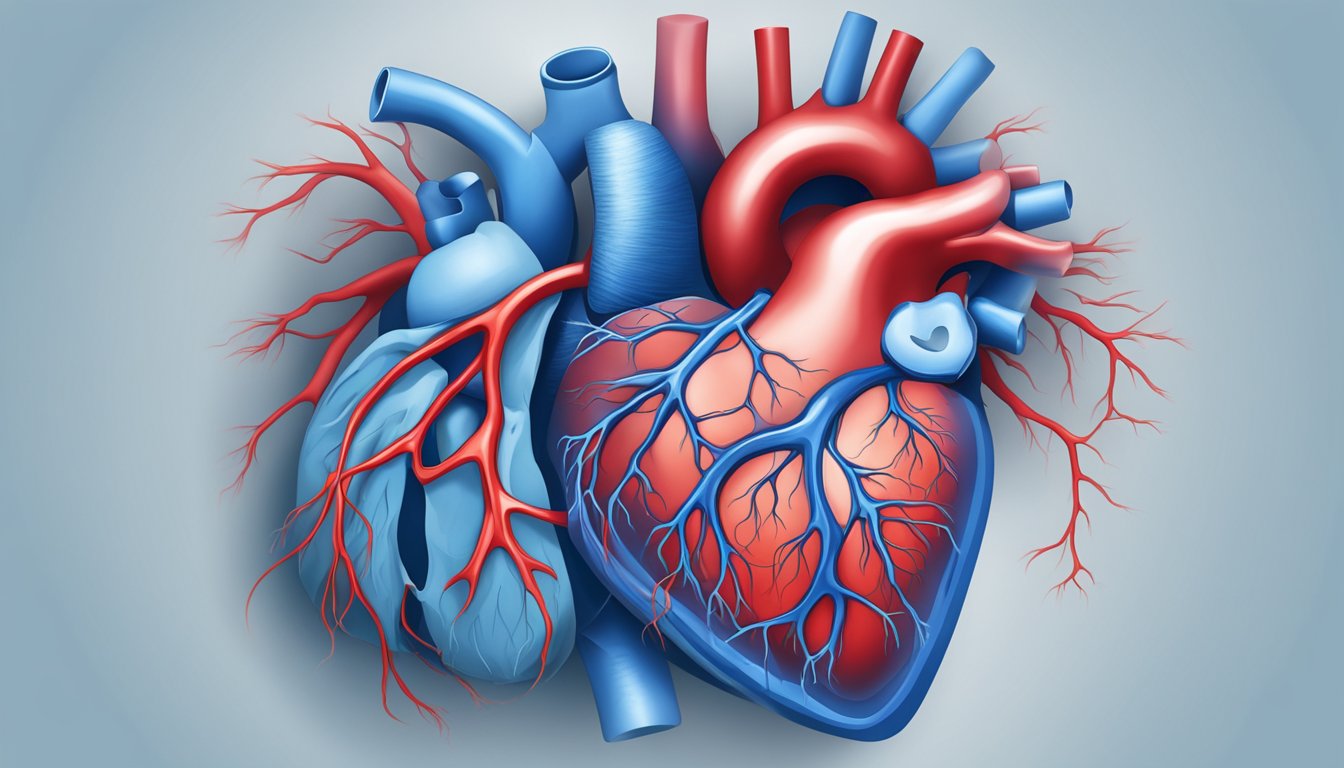 A blue-tinted heart with abnormal blood flow, illustrating cyanotic congenital heart disease