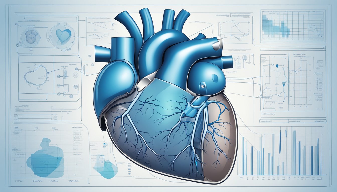 A blue-tinted heart surrounded by medical charts and equipment, representing cyanotic congenital heart disease classification