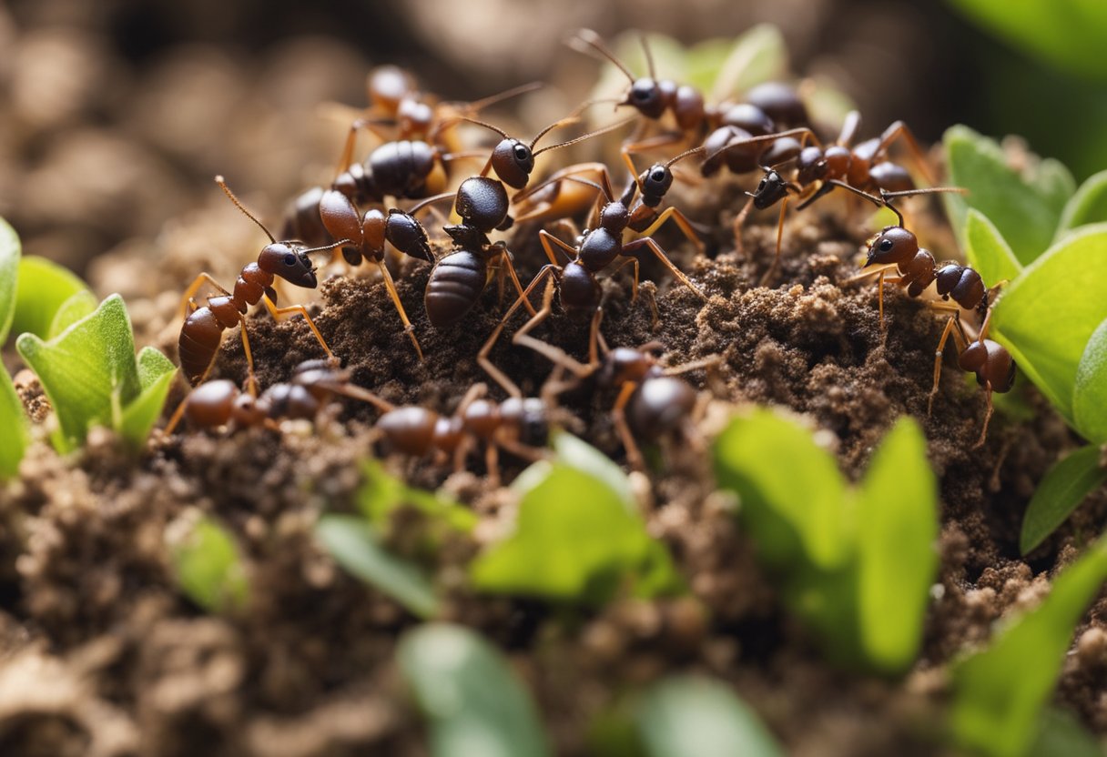 Ants building nests in spring, showing active behavior and health aspects