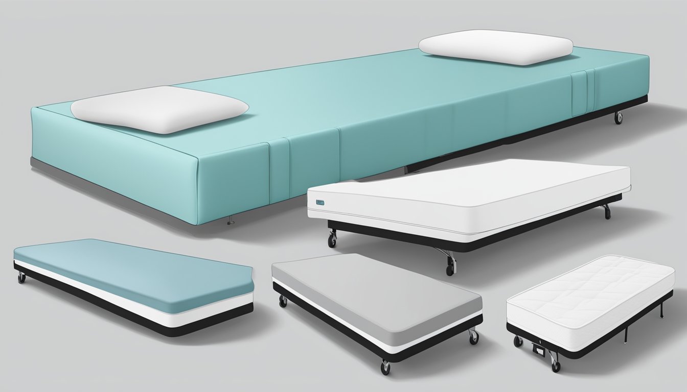 A foldable single bed mattress unfolds on a clean, uncluttered surface, showcasing its compact and versatile design