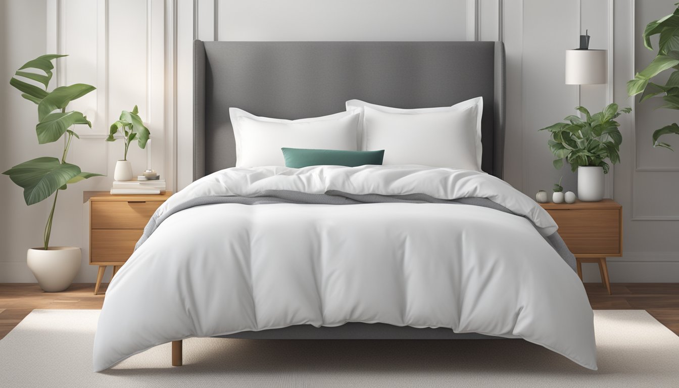 A neatly made bed with a white duvet cover and two plump pillows on top of a comfortable mattress set