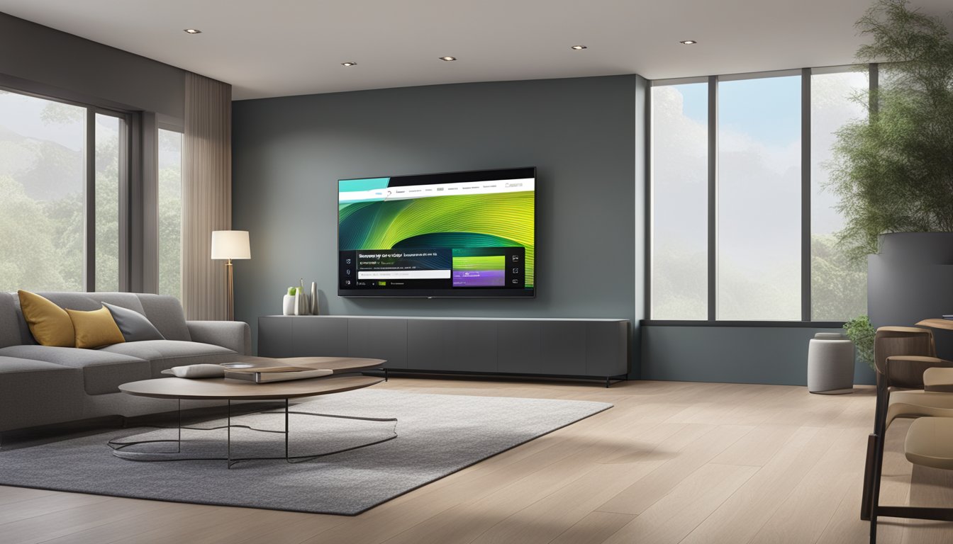A sleek LG Art Cool unit stands against a modern backdrop, with a list of "Frequently Asked Questions" displayed on a nearby screen