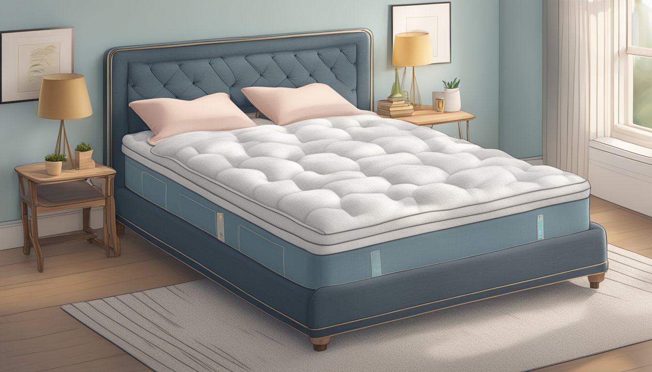 A cozy bed with a plush, cloud-like mattress, adorned with a "Frequently Asked Questions" label