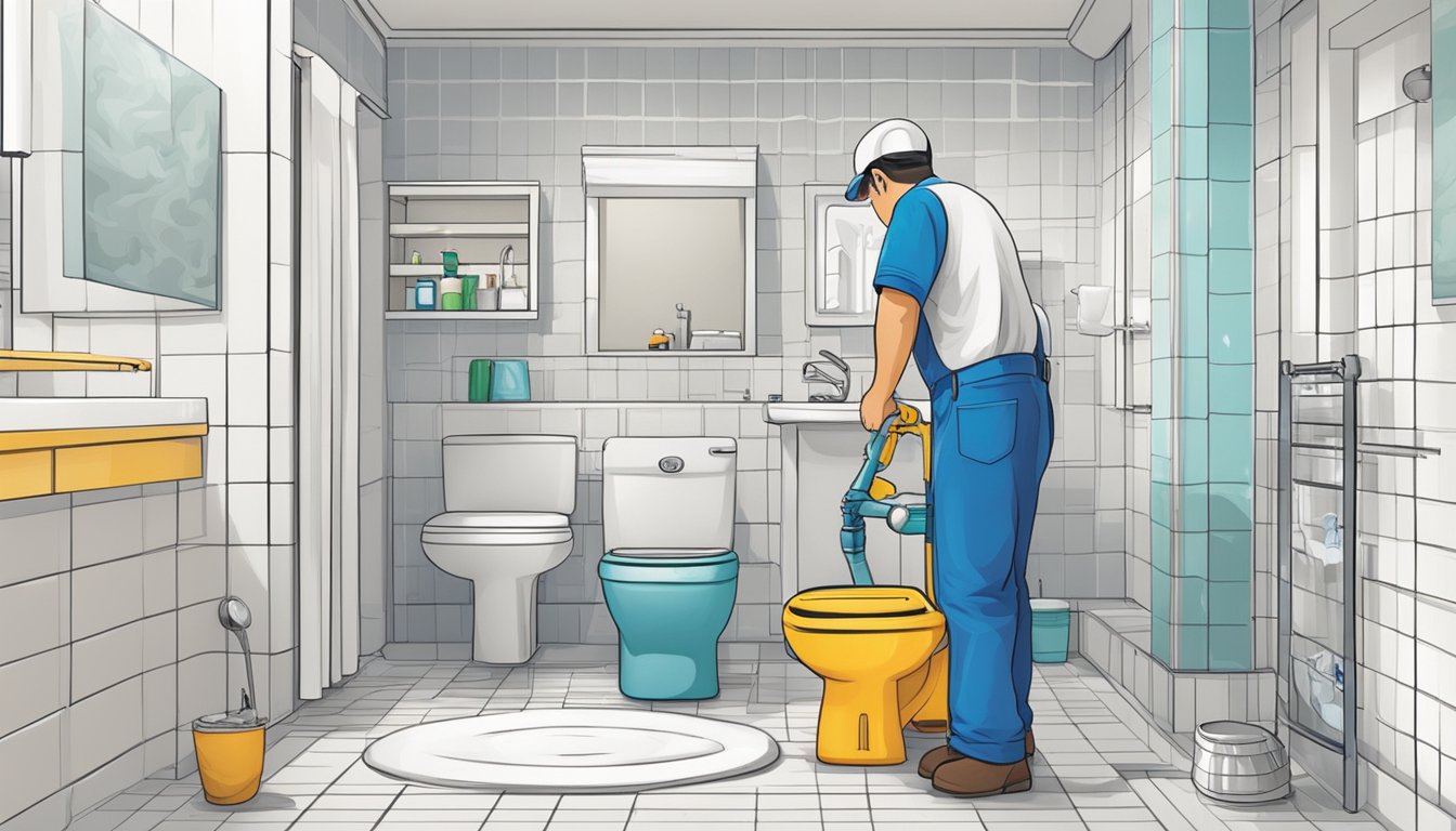 A plumber installs and maintains cheap bathroom accessories in a Singaporean bathroom