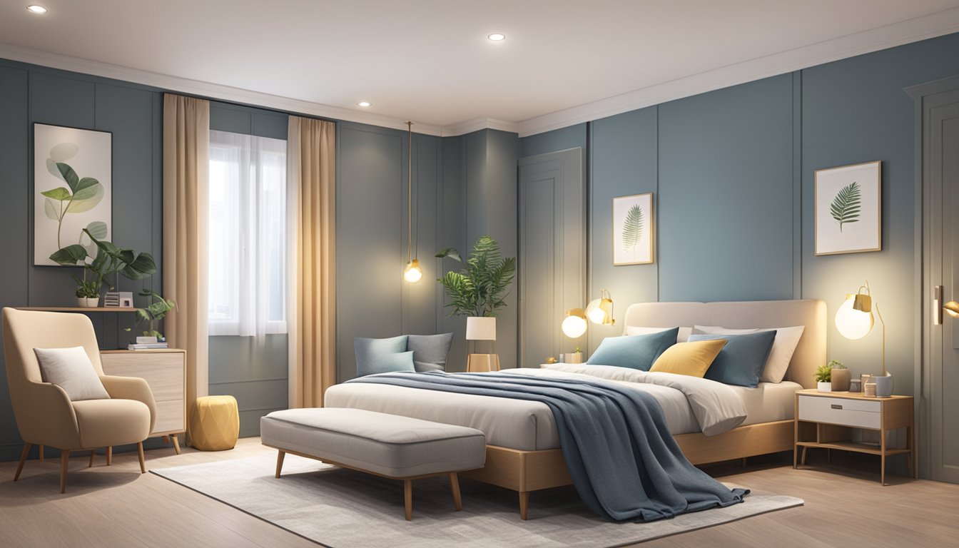 A cozy bedroom with a variety of bed and mattress options on sale in Singapore. Bright lighting showcases the comfortable and inviting atmosphere