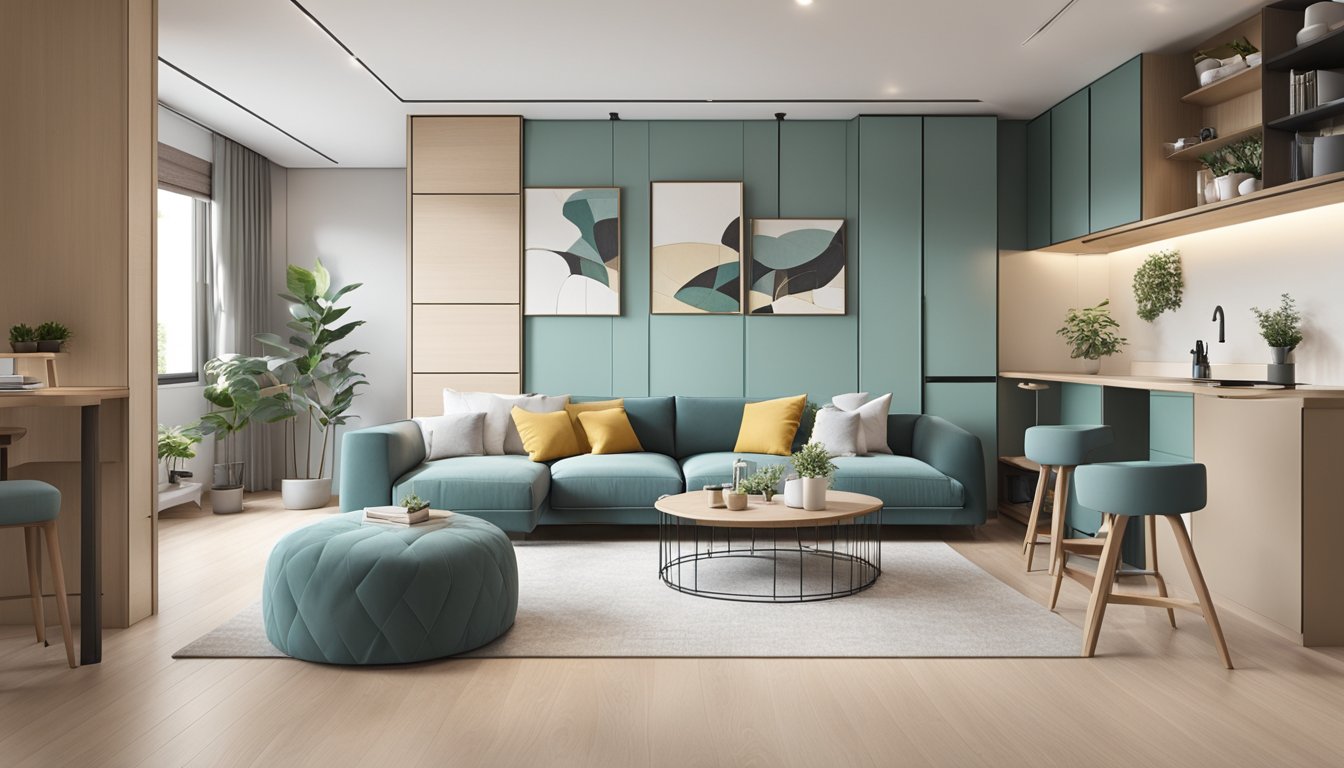 A spacious 4-room HDB with clever storage solutions, multi-functional furniture, and strategic layout to create a sense of openness and functionality