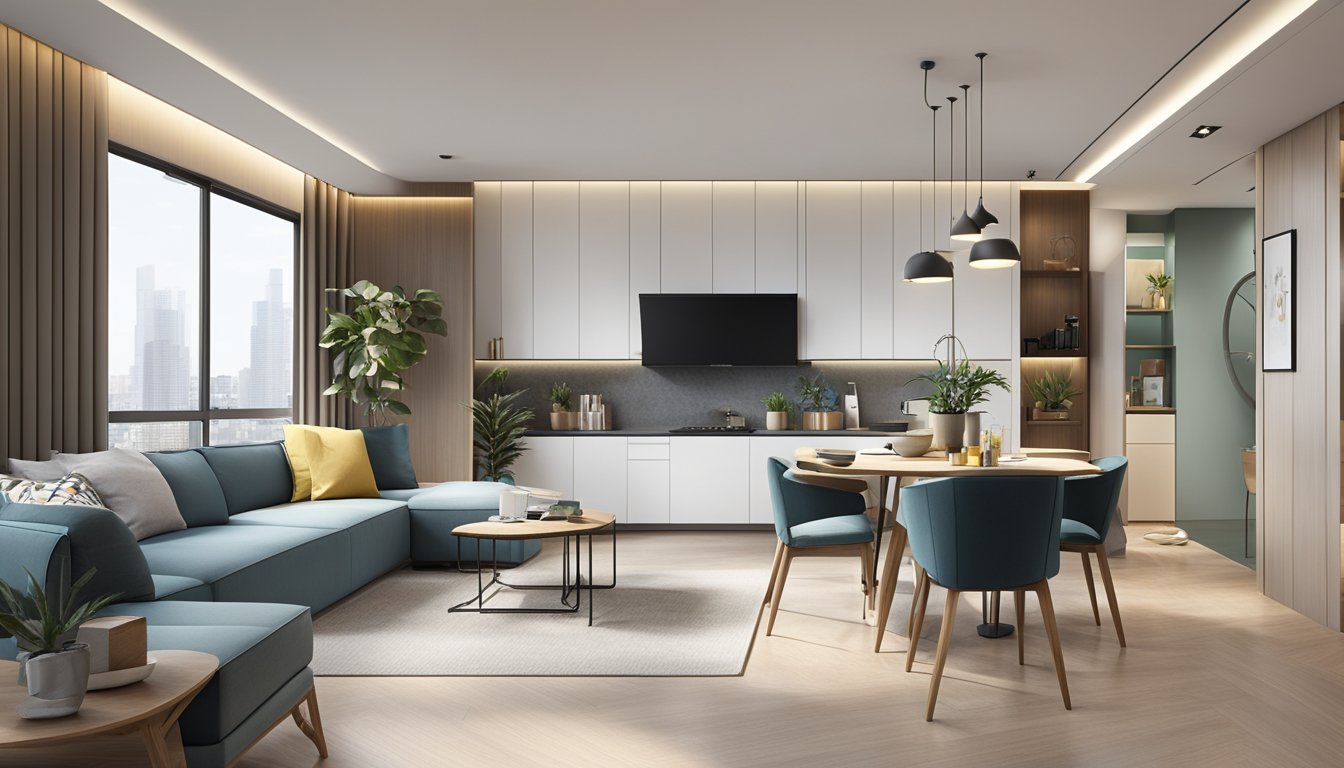 A spacious 4-room HDB flat with modern renovation ideas, featuring open-concept living areas, sleek built-in storage, and stylish, functional furniture