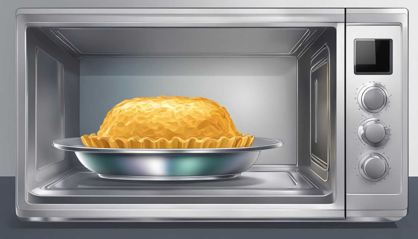 Aluminum foil covering a microwave-safe dish inside the microwave
