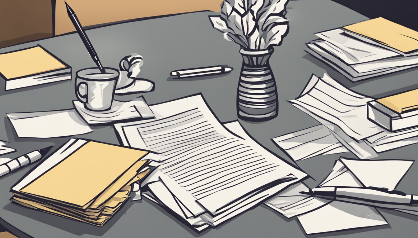A granite table top with a stack of papers and a pen, surrounded by question marks and the words "Frequently Asked Questions" in bold lettering