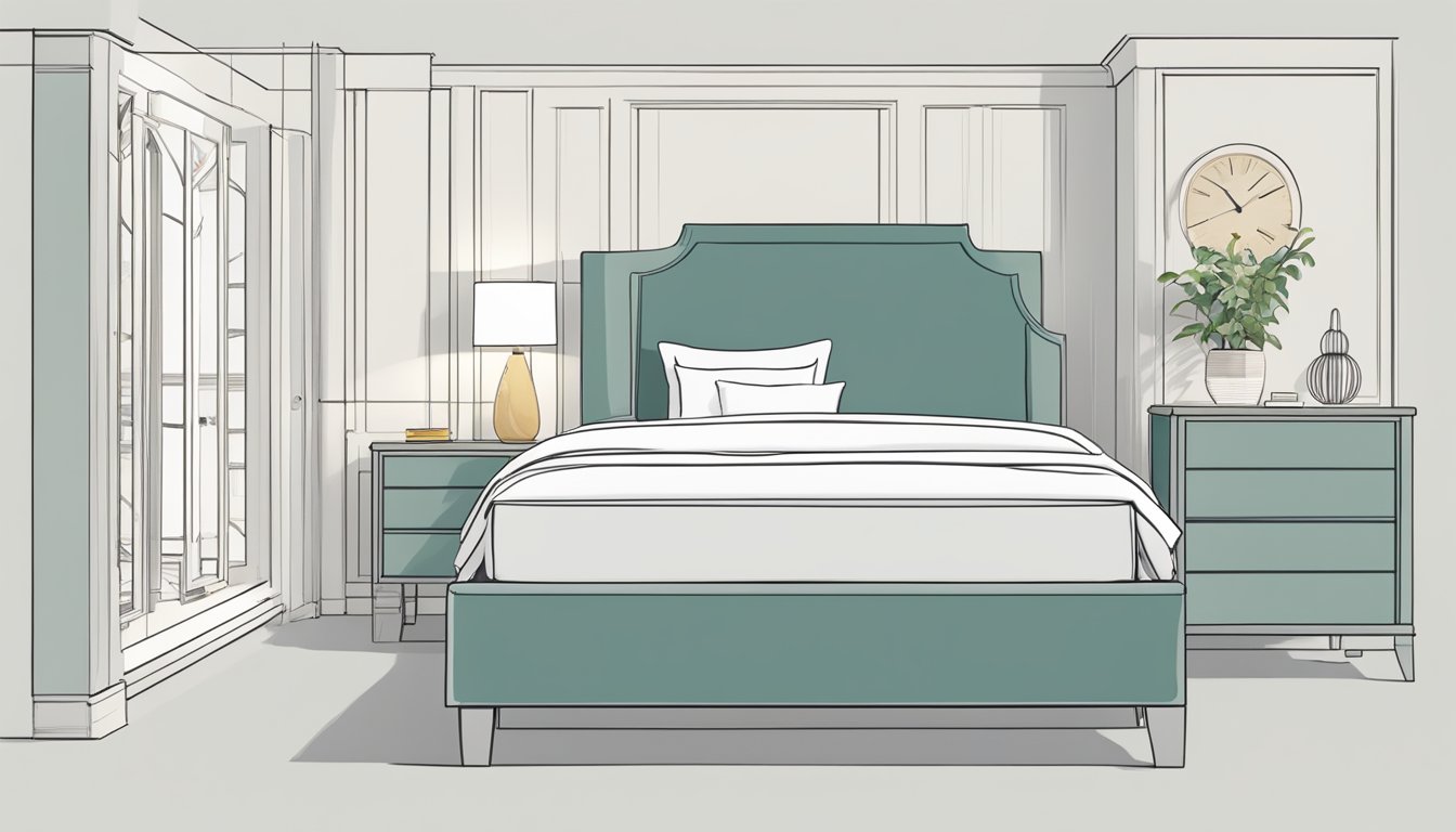 A person measures a queen bed frame, comparing dimensions for the perfect fit