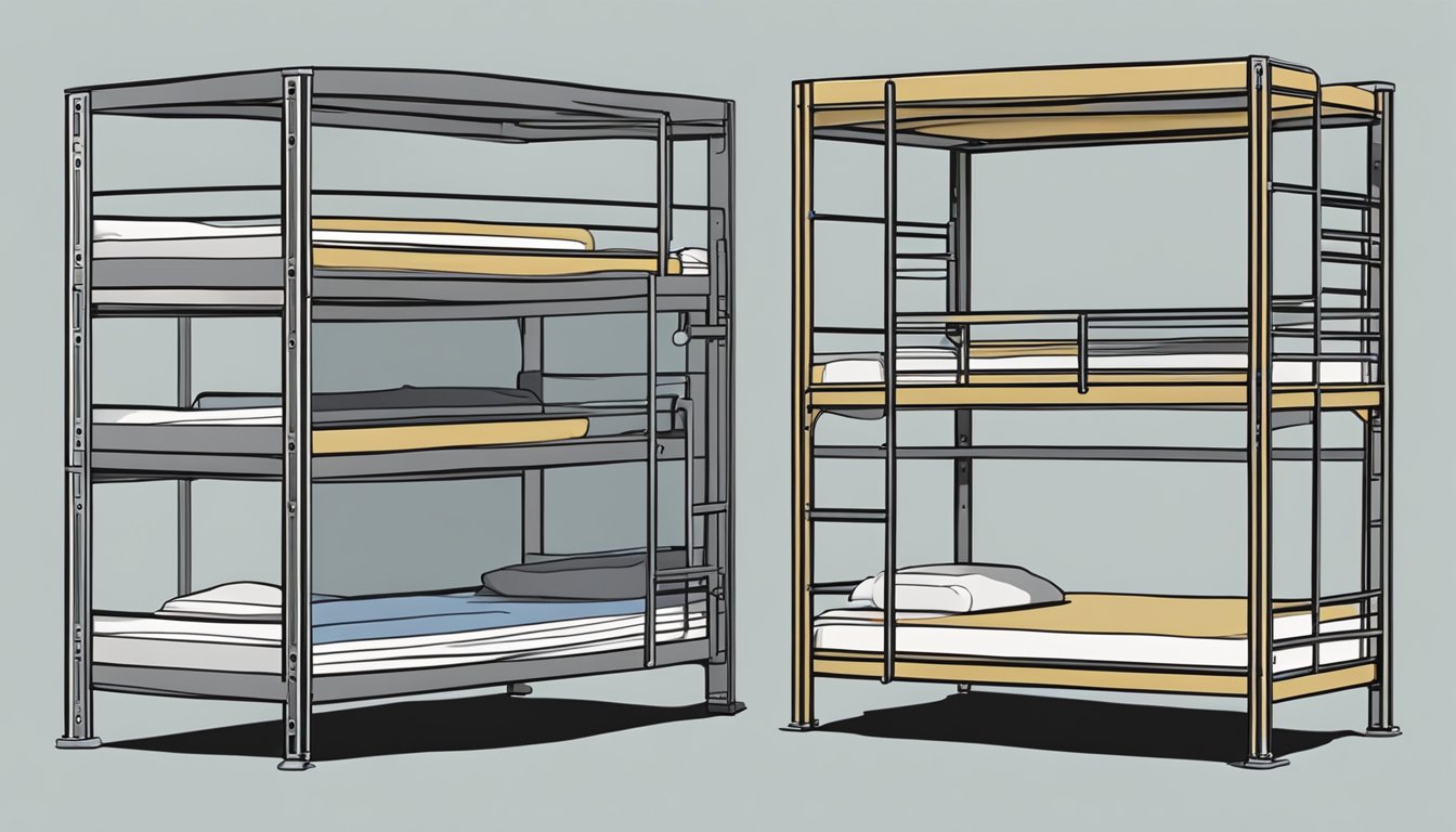 A sturdy triple bunk bed with safety rails and a durable metal frame