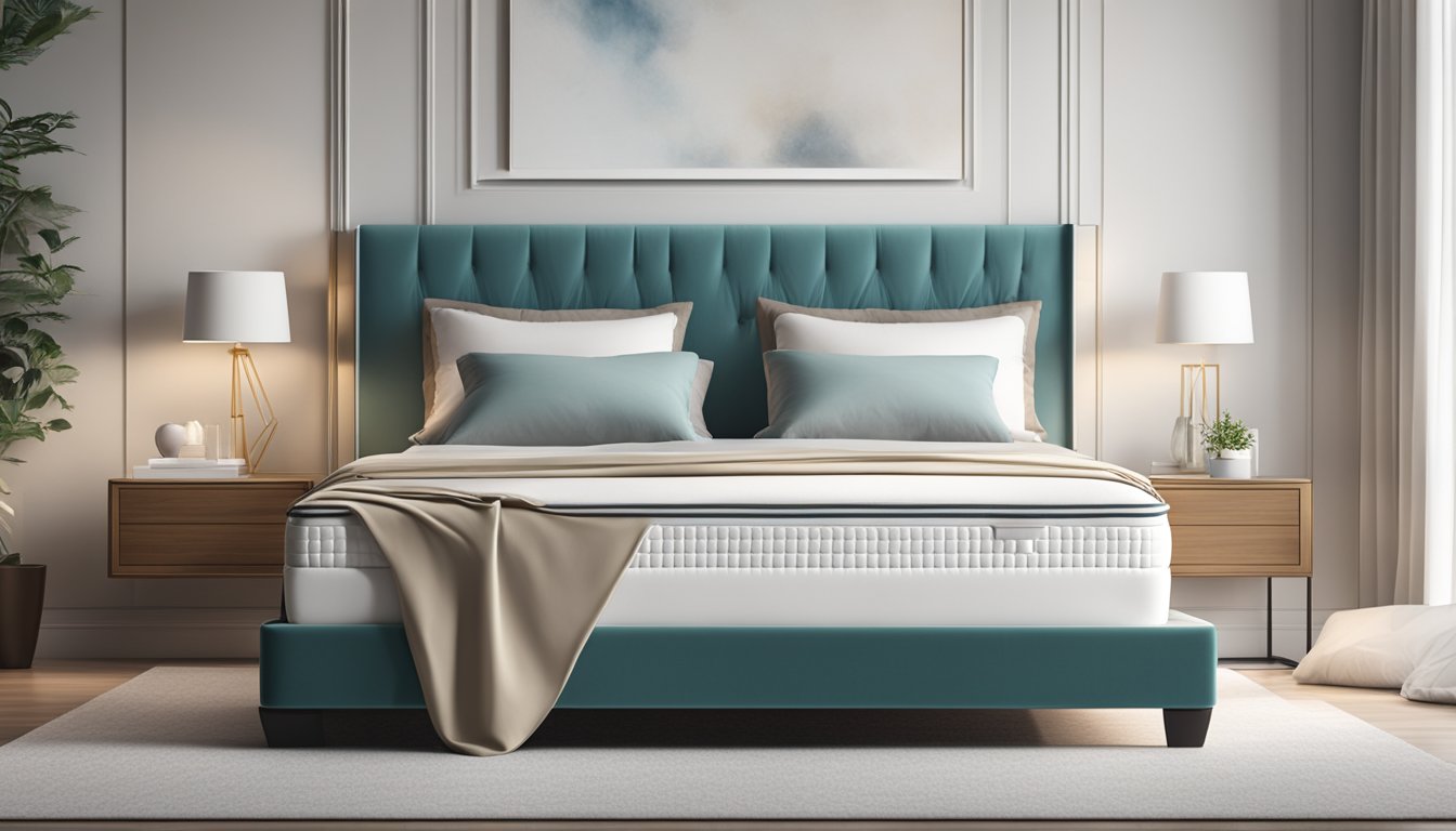 A luxurious orthopaedic mattress in a modern bedroom, with crisp white sheets and a plush headboard