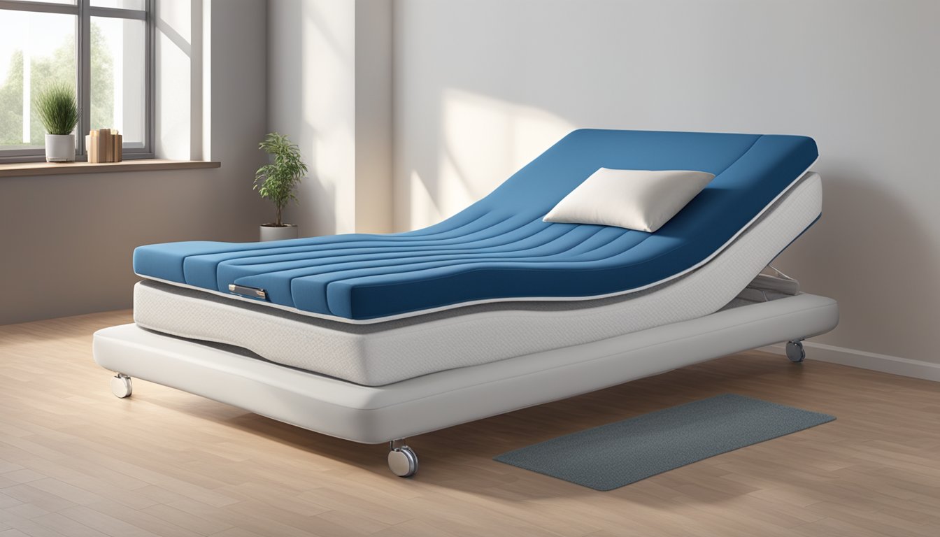 A person lying comfortably on an orthopaedic mattress, supported by its firm yet cushioning surface. The mattress is designed with specialized materials to provide proper spinal alignment and relieve pressure points