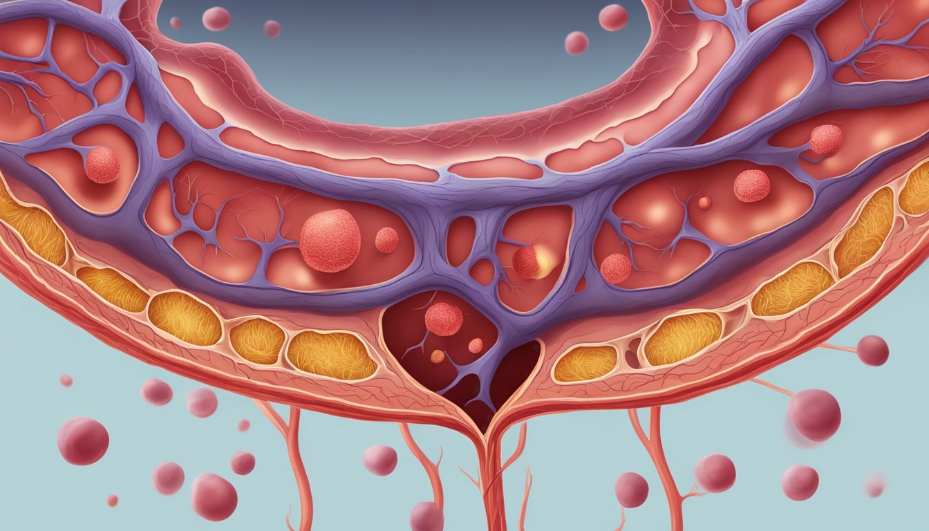 A blood vessel clogged with cholesterol, leading to heart disease