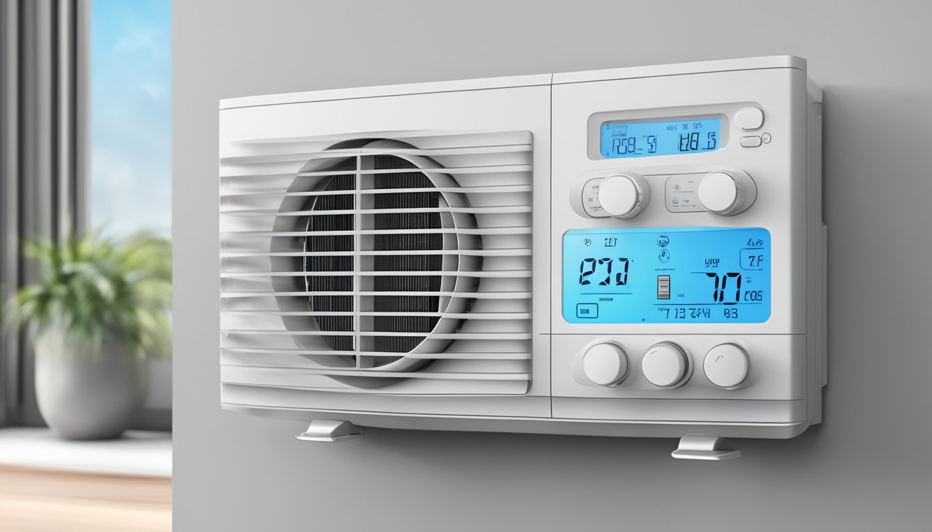 An air conditioner set to dry mode with a cool breeze blowing, while the temperature and humidity levels are displayed on the control panel