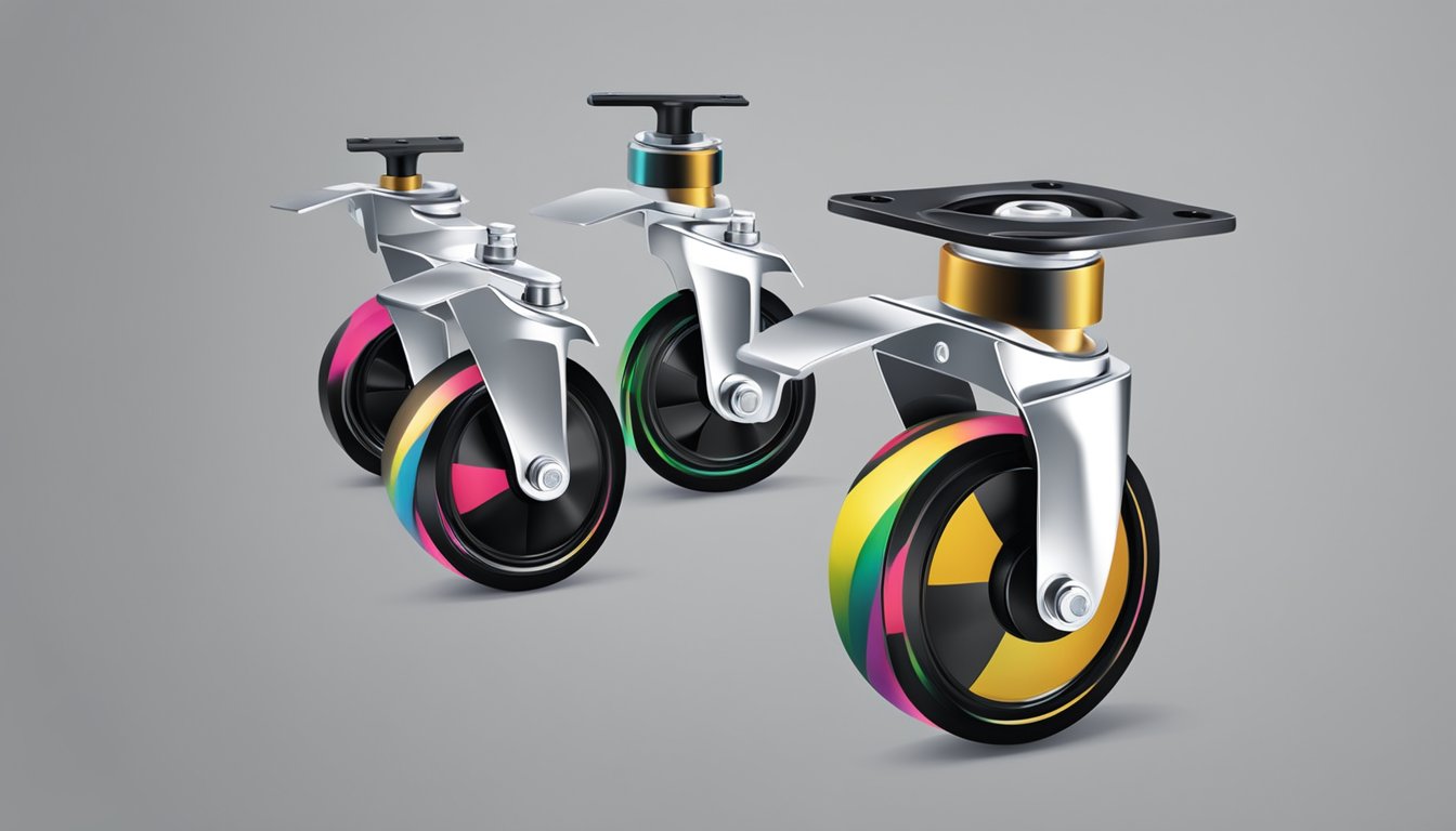 Four castors and wheels roll across a smooth surface