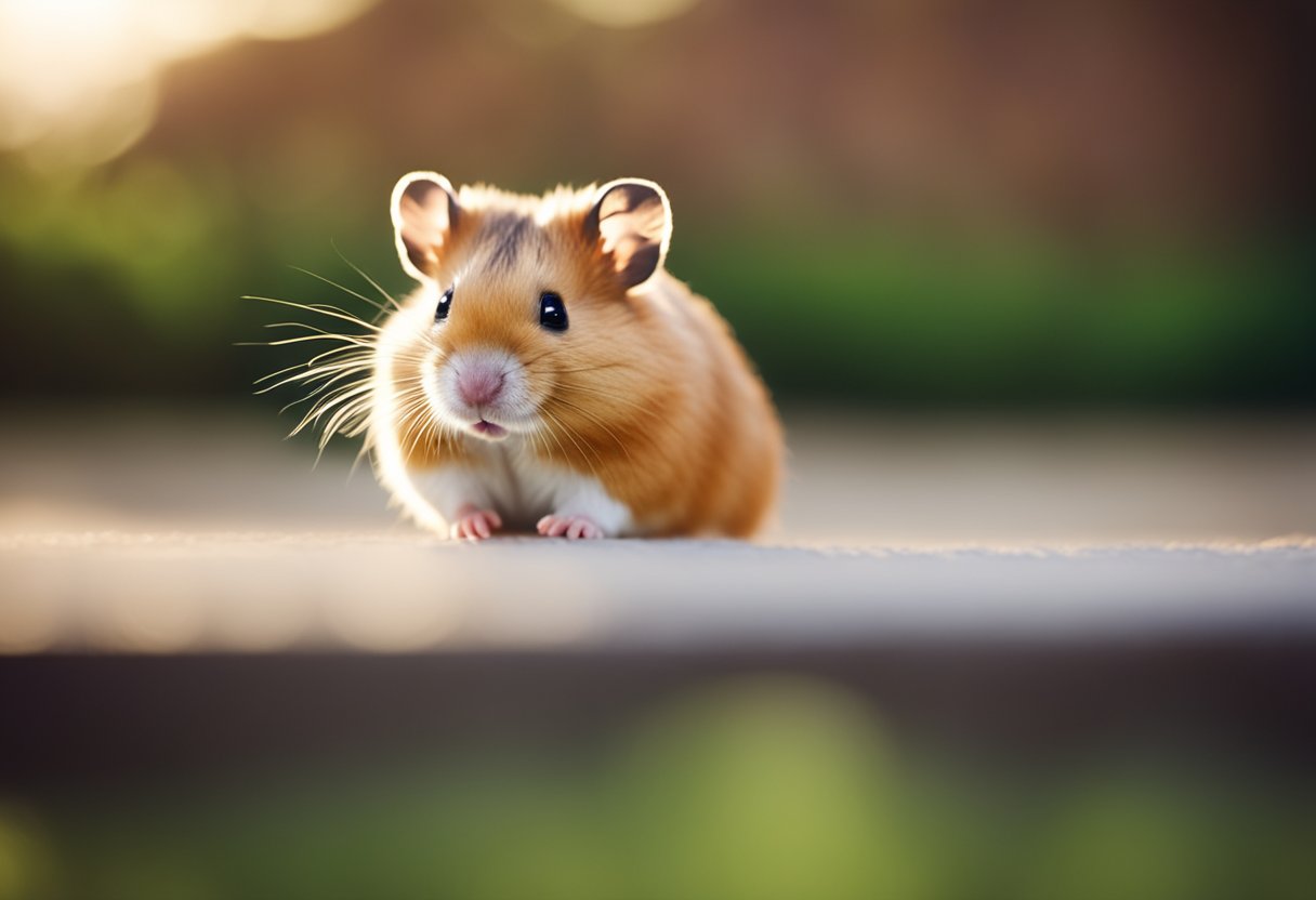 A hamster hunched over, breathing heavily, and avoiding movement