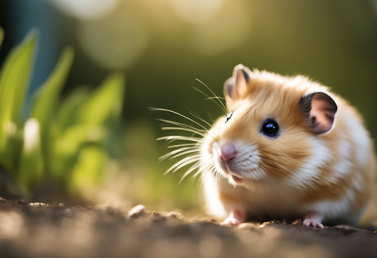 The hamster curls up, squeaking in distress, with its eyes squinting and body tense
