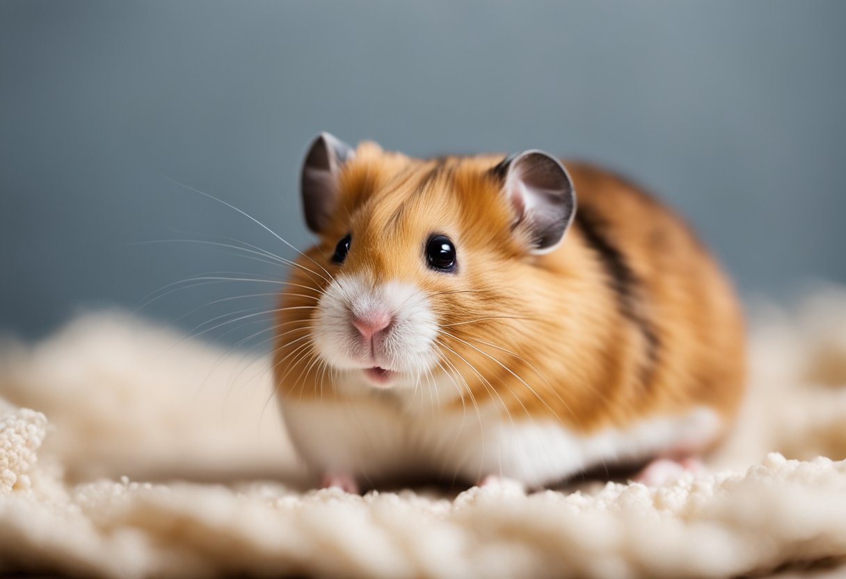 A hamster in a clean cage with fresh bedding, food, and water. No visible waste or debris. The hamster appears healthy and active