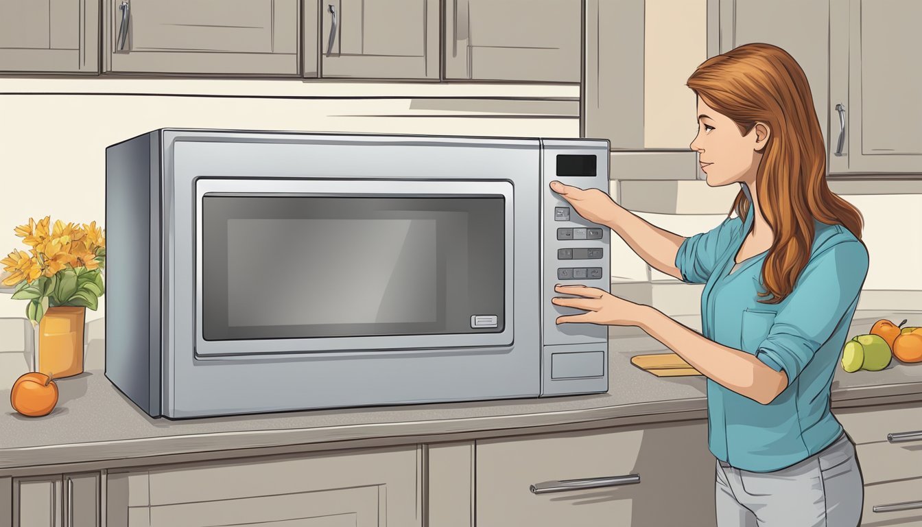 A person measures and compares dimensions for a microwave installation
