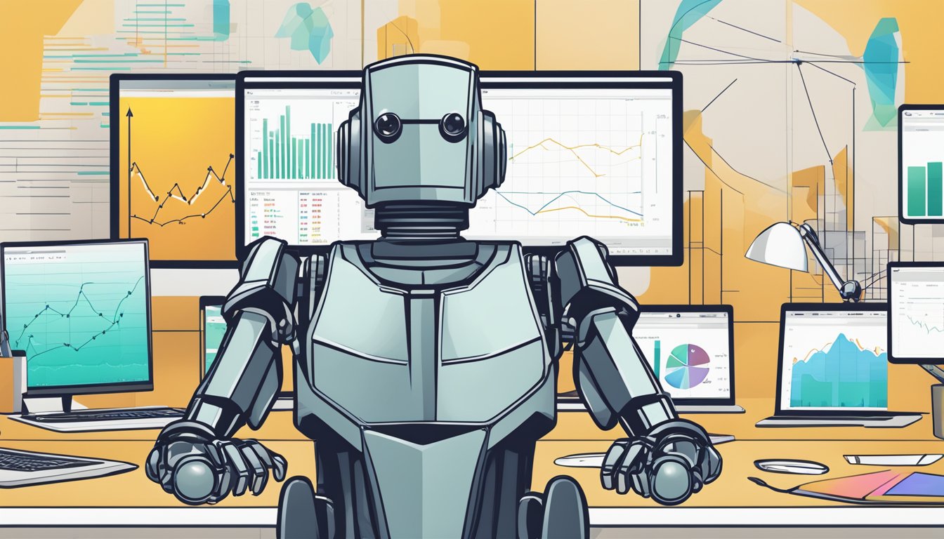 Autowealth Robo Advisor logo displayed on a computer screen with investment charts and graphs in the background