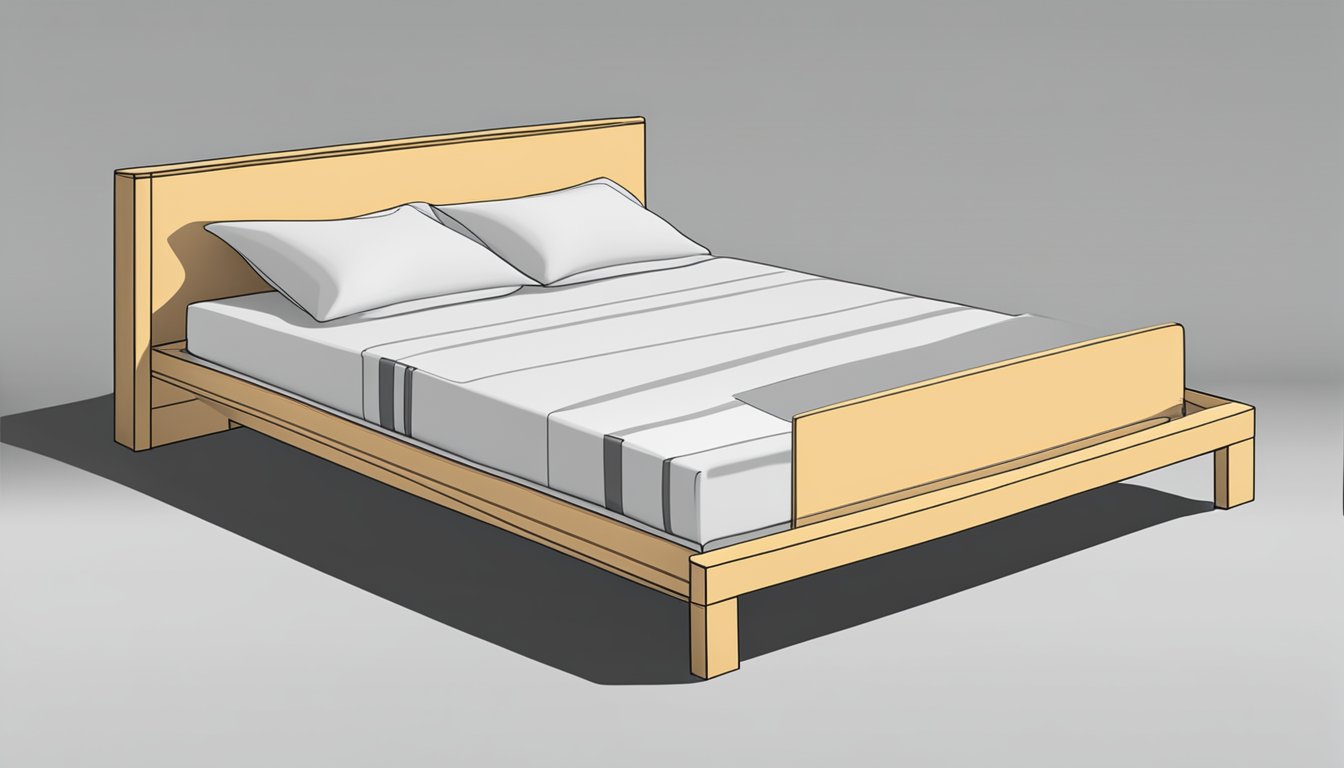 A queen size bed (153 cm x 203 cm) with a stack of FAQ sheets and a ruler for measurement