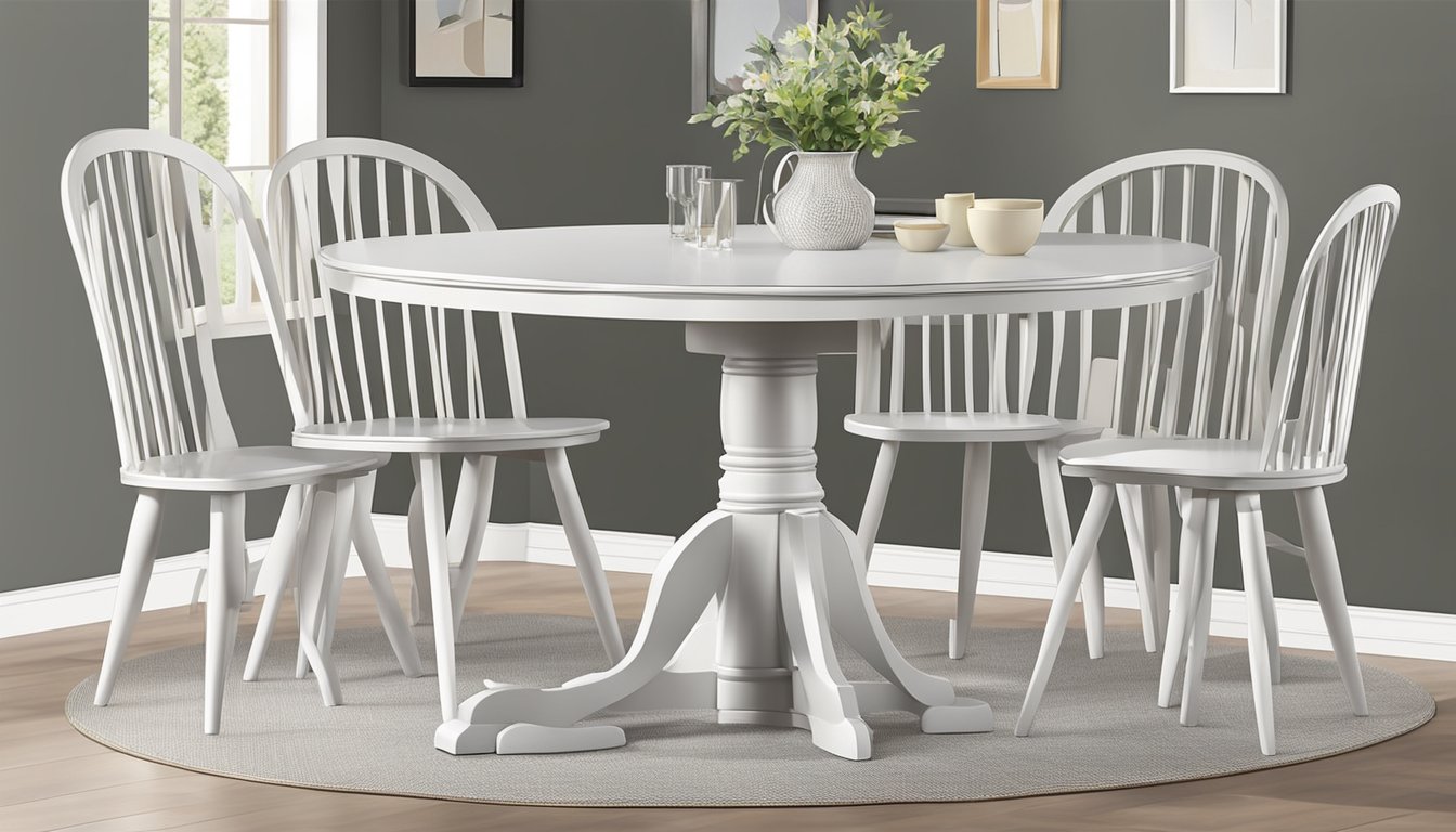 A round dining table set for 4 with chairs neatly arranged around it, showcasing its functionality and ease of assembly