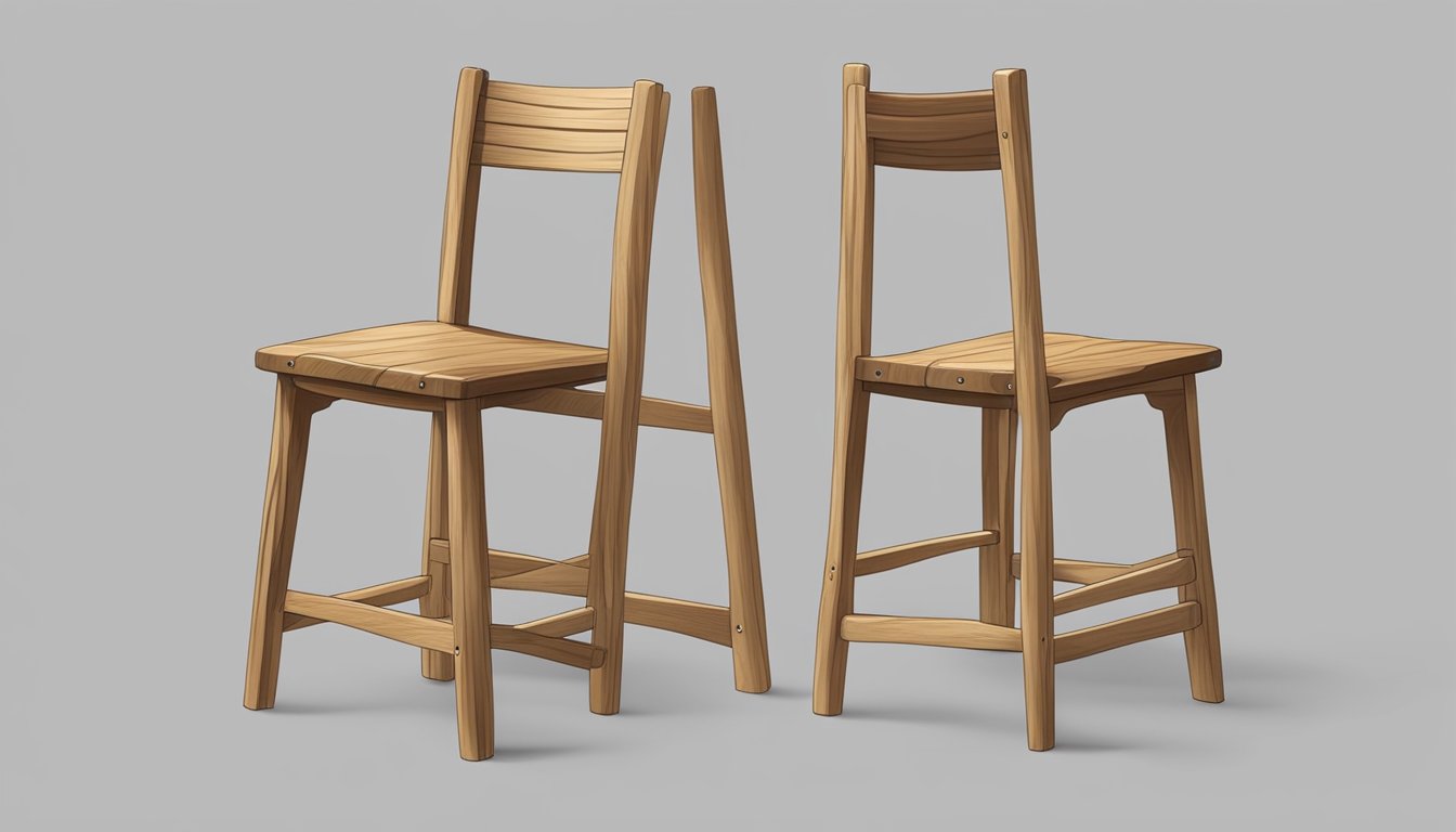 A wooden kitchen chair, 18 inches wide and 36 inches tall, with a square seat and four straight legs