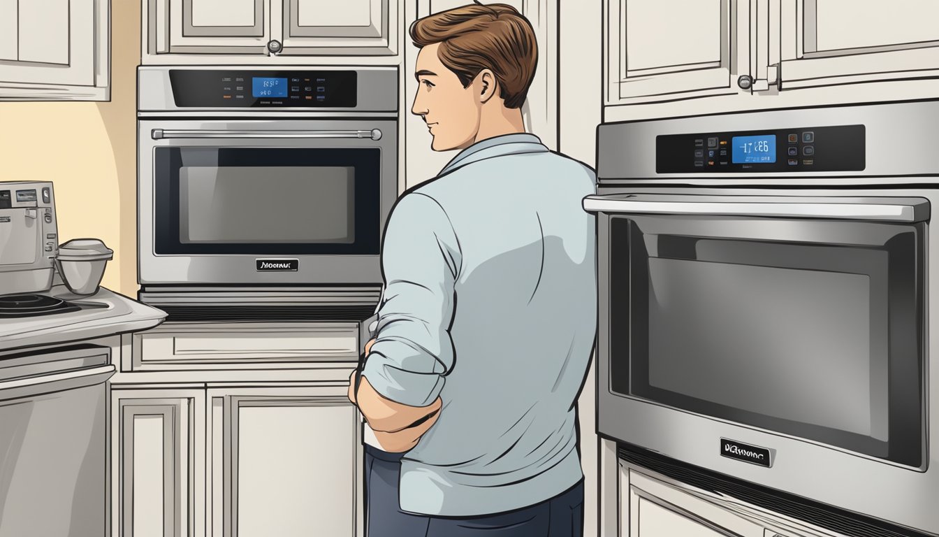 A person comparing different microwave oven brands based on features and reviews