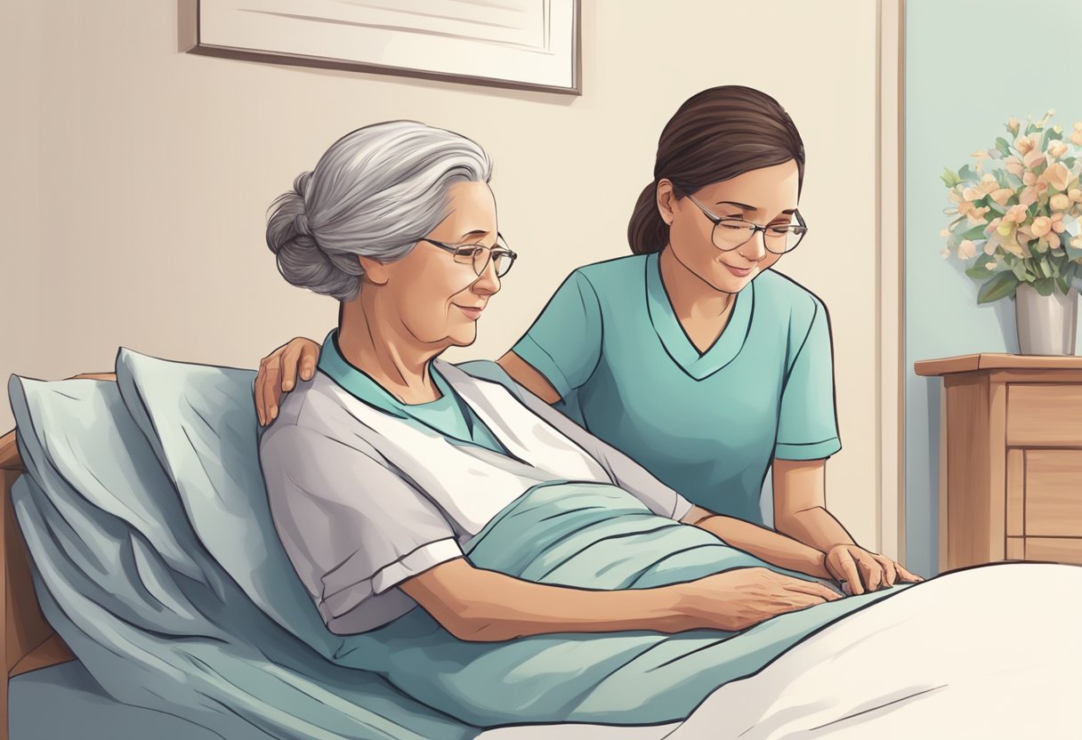 A caregiver gently assists a hospice patient with personal care, showing compassion and understanding