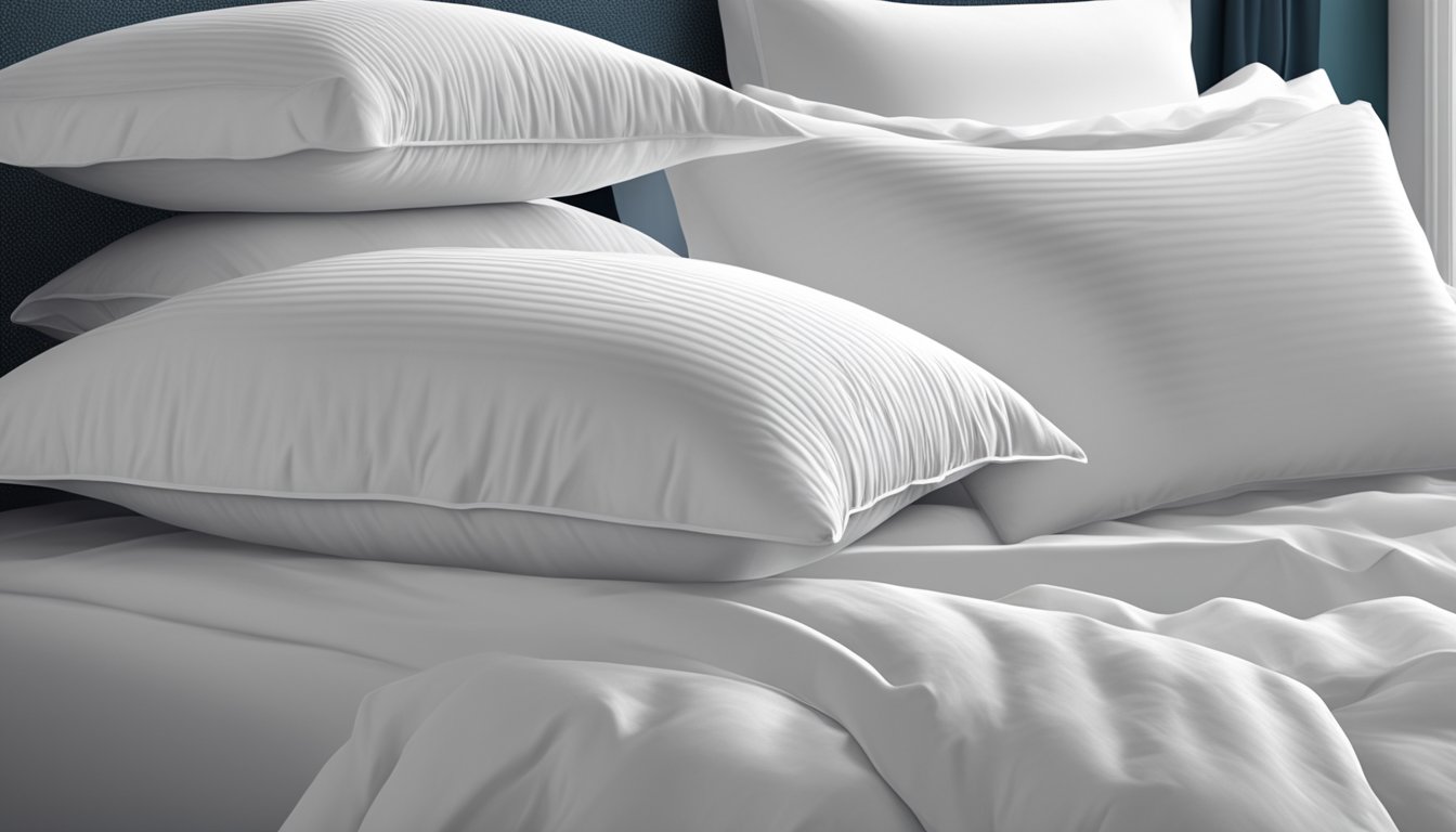 A standard pillow (20 x 26 inches) lying on a bed with a clean white pillowcase, surrounded by other pillows or neatly tucked into bedding