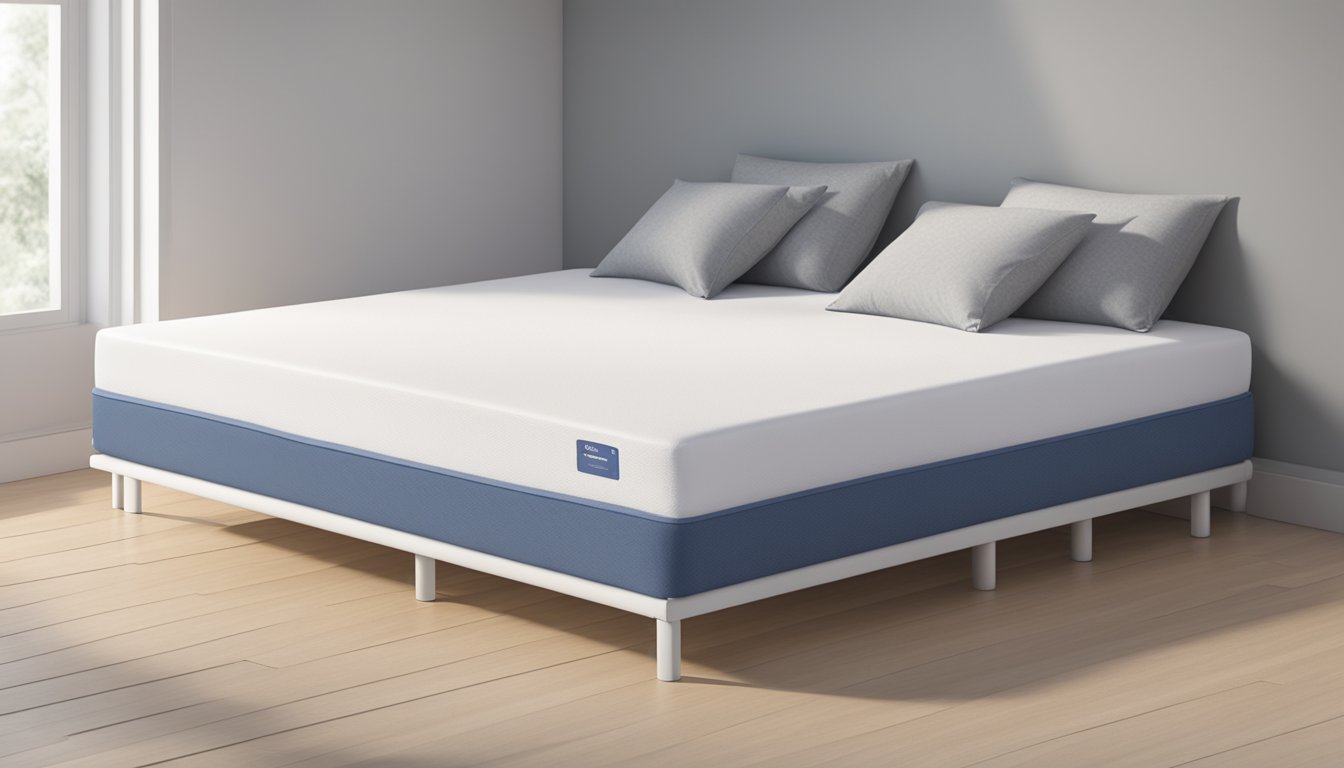 A super single mattress measuring 107 cm x 191 cm placed on a simple bed frame with clean, white linens and a couple of pillows
