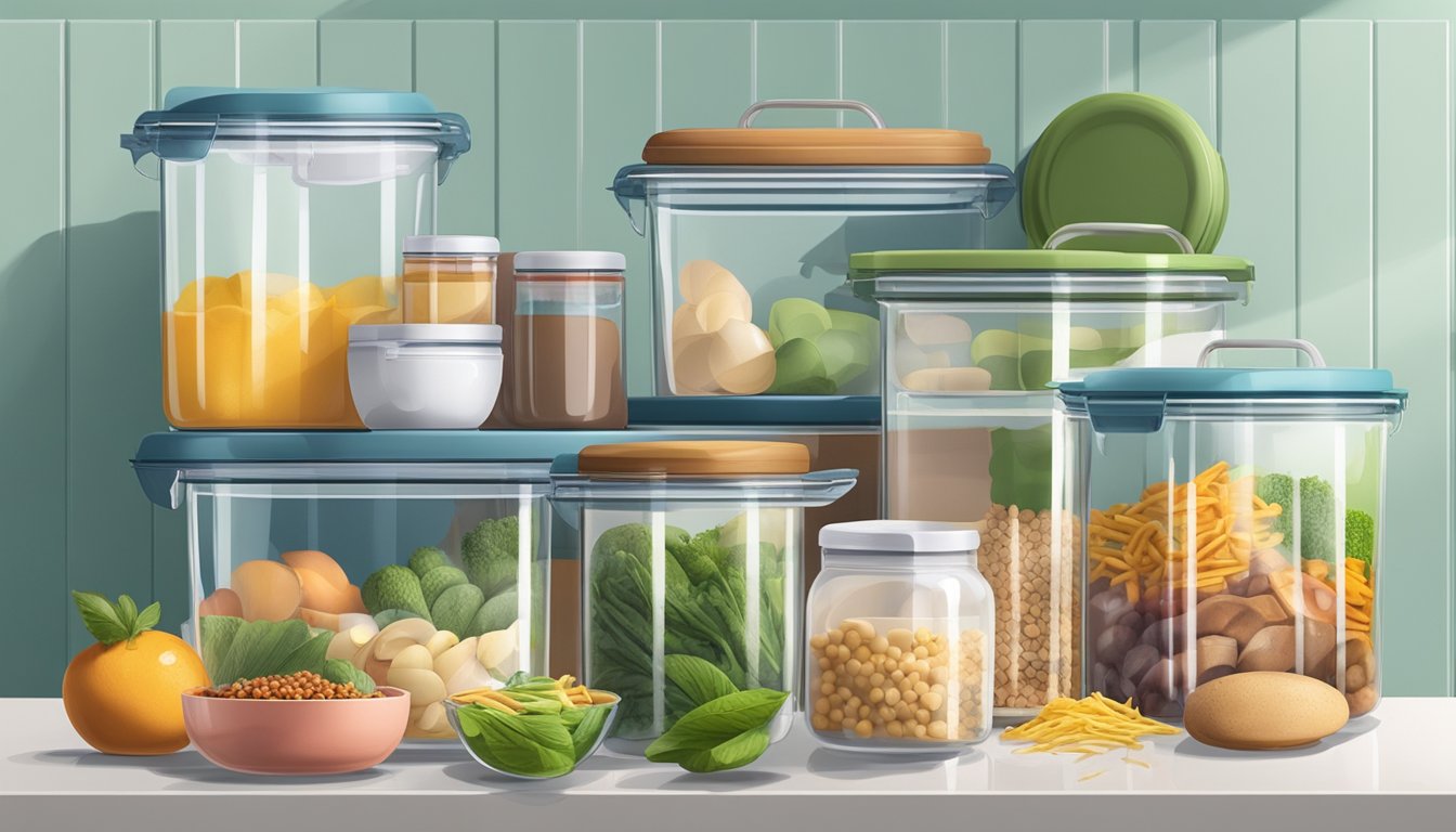 An airtight container sits on a kitchen counter in Singapore, surrounded by various food items and cooking utensils